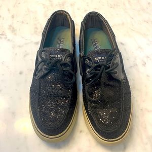 Sperry Topsider black glitter boat shoes